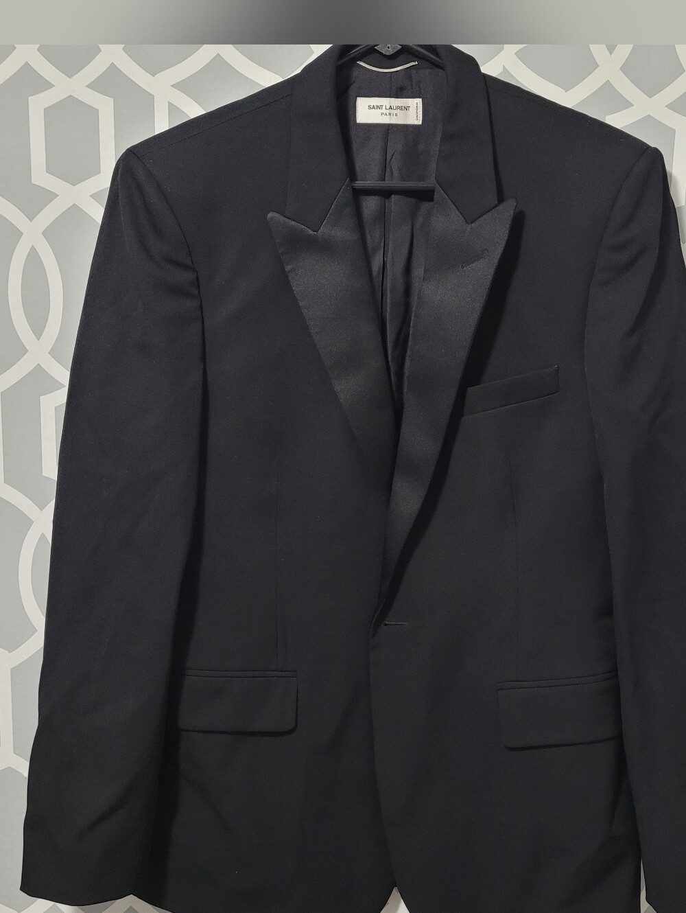 Grain De Poudre Saint Laurent Peaked Lapel Tuxedo Jacket Size 52